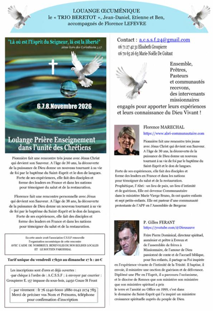 Temps de louange et d'enseignements - 06 au 08 novembre 2026